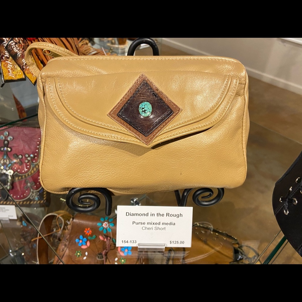 Beautifully soft leather bag w/genuine turquoise